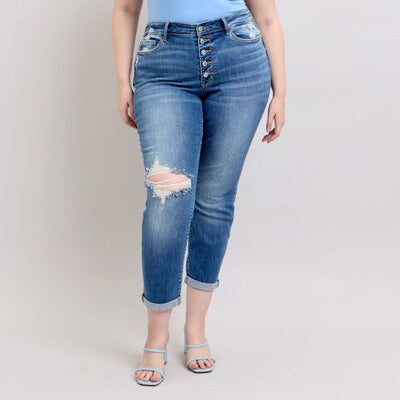 Judy Blue Don't Speak Button Fly Boyfriend Jeans (0-24W)