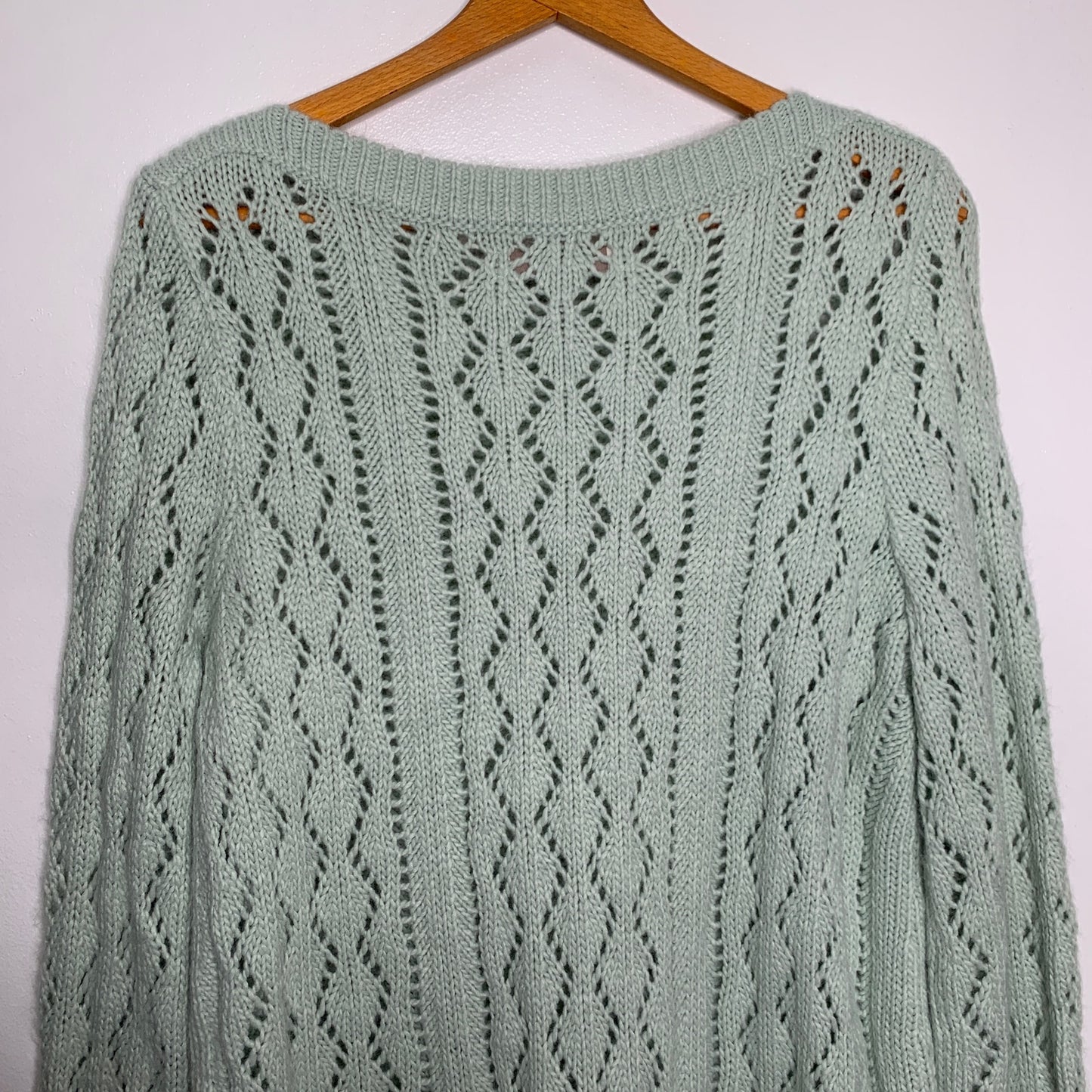 LOFT pastel green crochet knit scalloped sweater SZ XL