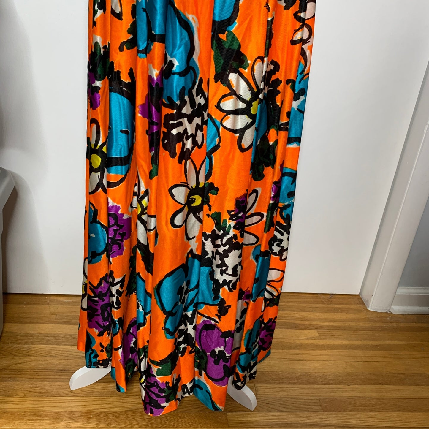 Vintage 60s Fred Perlberg hand screen printed floral maxi dress SZ S