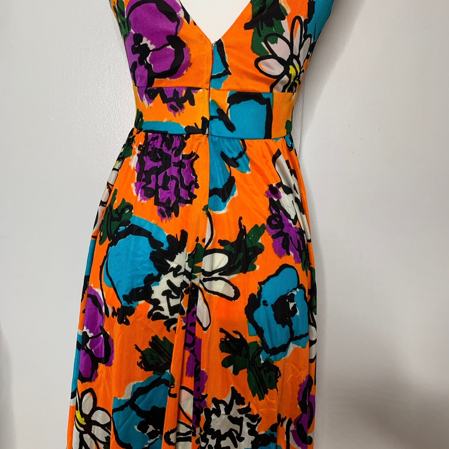 Vintage 60s Fred Perlberg hand screen printed floral maxi dress SZ S