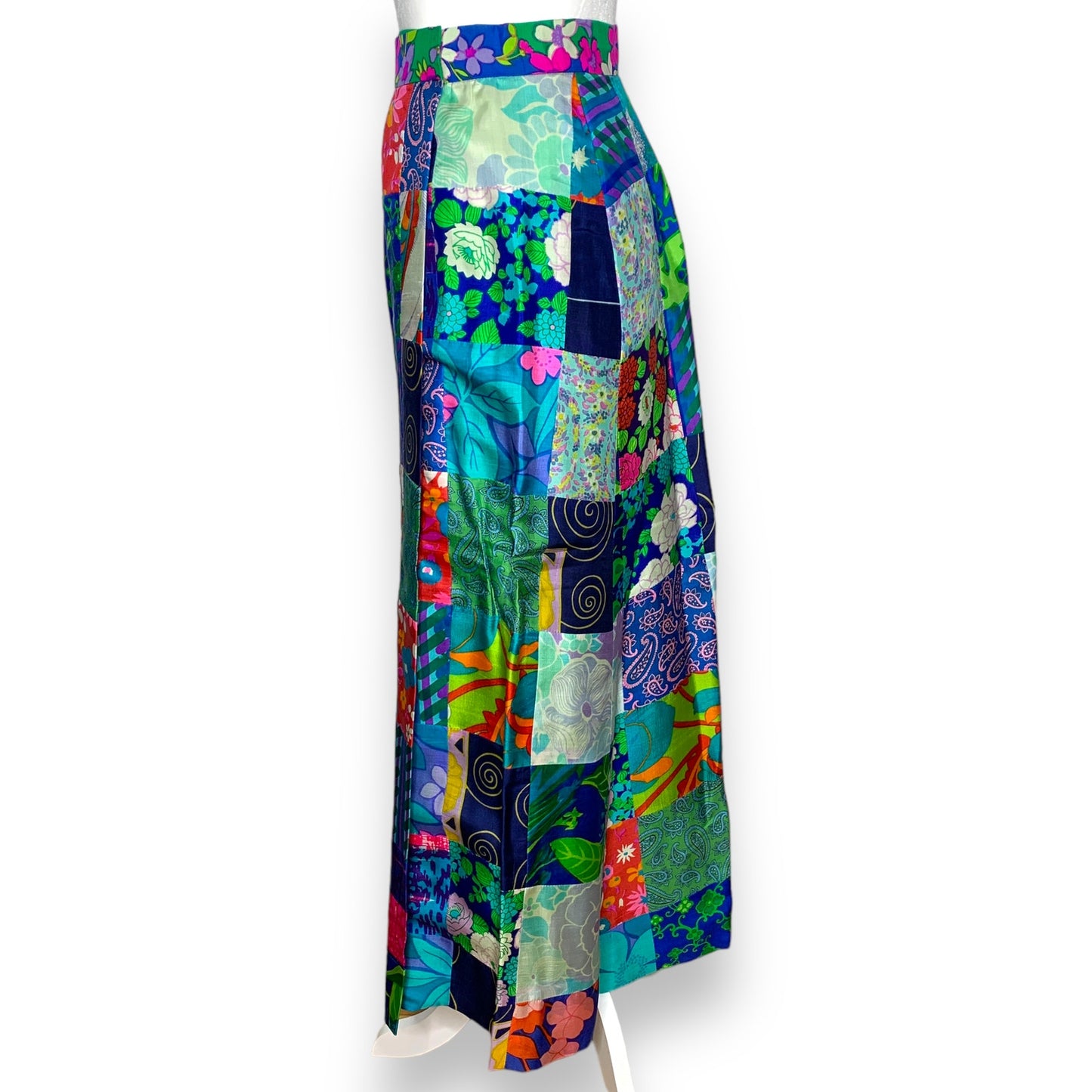 Vintage 60s 70s bohemian silk patchwork wrap style maxi skirt SZ 6