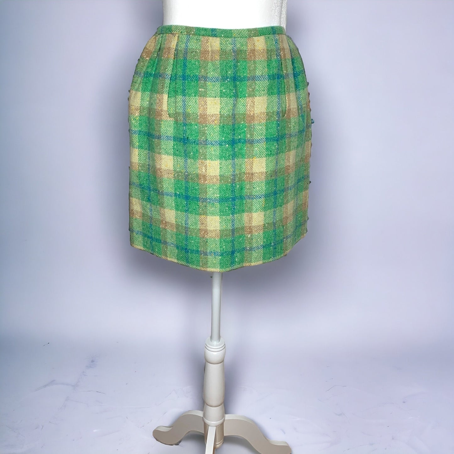 Vintage 60s Villager green wool tweed mini skirt SZ 2