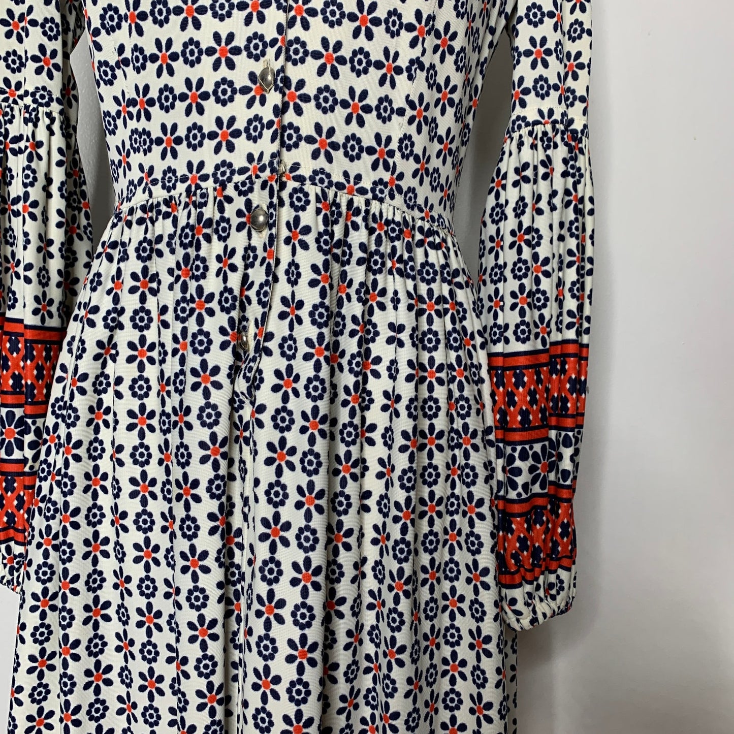 Vintage 70s Questo floral pattern puff sleeve maxi dress SZ S