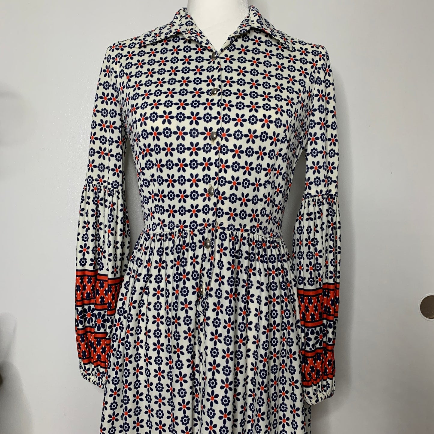 Vintage 70s Questo floral pattern puff sleeve maxi dress SZ S