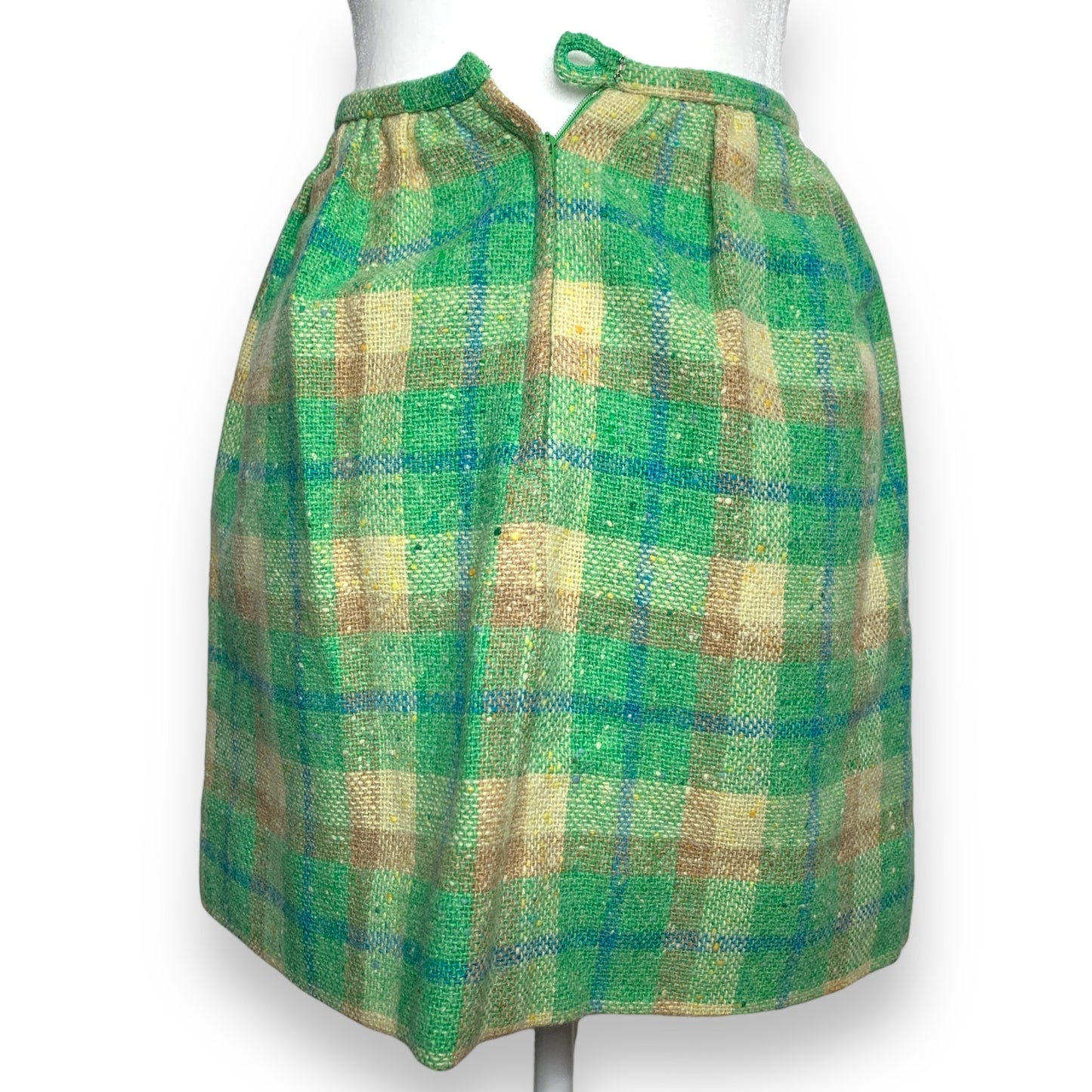 Vintage 60s Villager green wool tweed mini skirt SZ 2