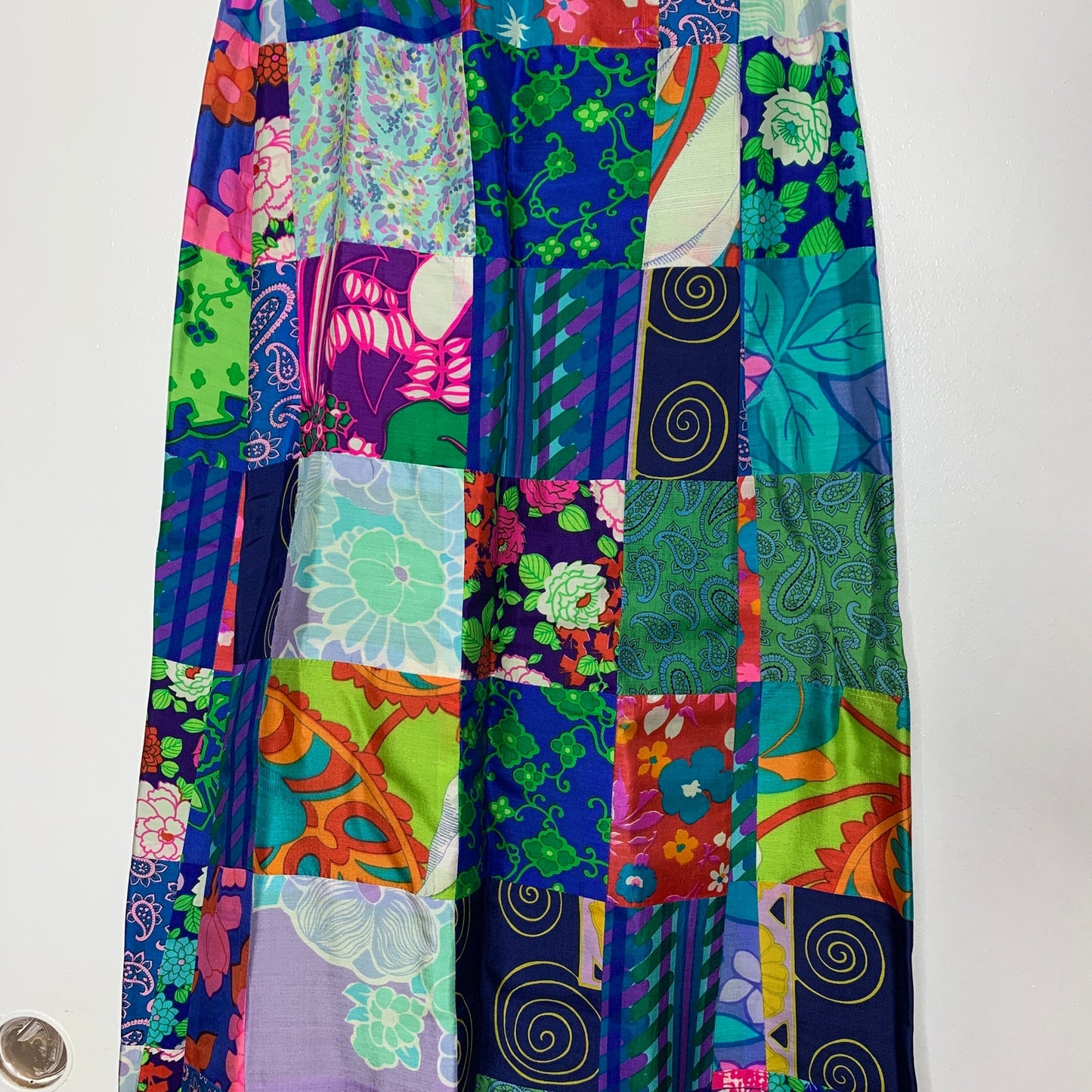 Vintage 60s 70s bohemian silk patchwork wrap style maxi skirt SZ 6