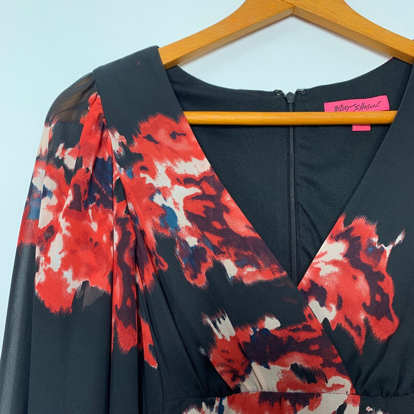 Betsey Johnson Bambi black floral print flare sleeve ruffle dress SZ 6