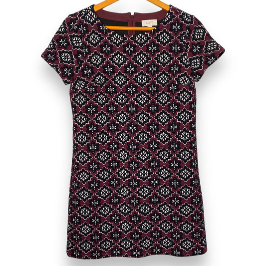 Loft maroon geometric floral pattern quilted jacquard mini dress SZ S