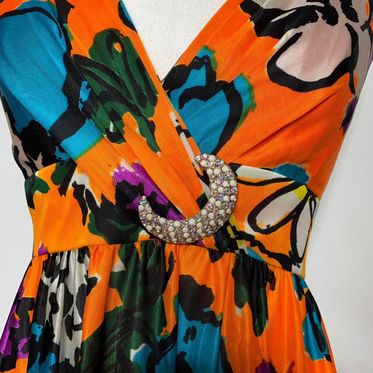 Vintage 60s Fred Perlberg hand screen printed floral maxi dress SZ S