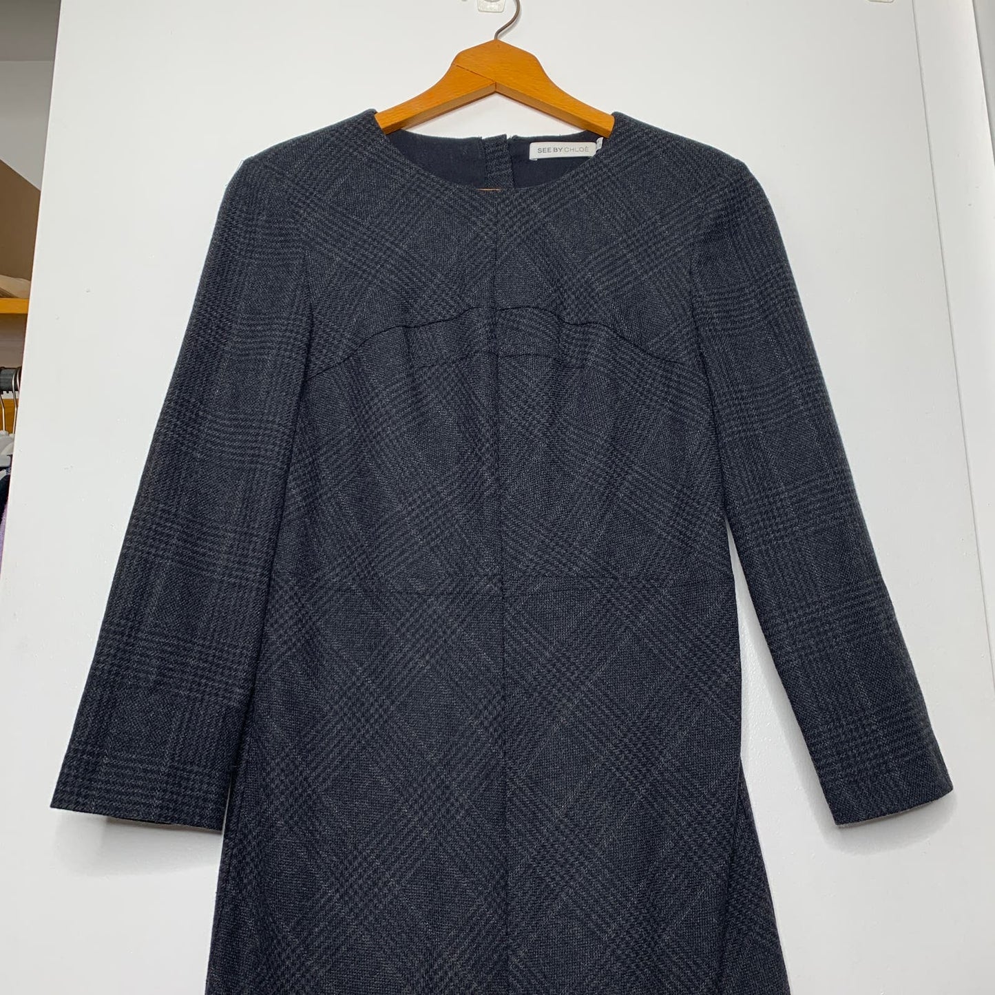 See by Chloe sawtooth plaid wool sheath dress SZ 6