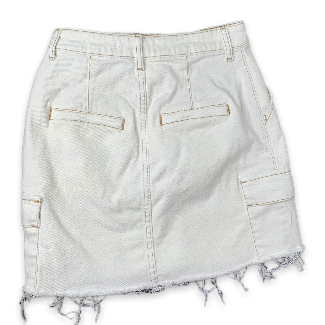 Hollister white denim Ultra High Rise cargo pocket cutoff skirt SZ 1