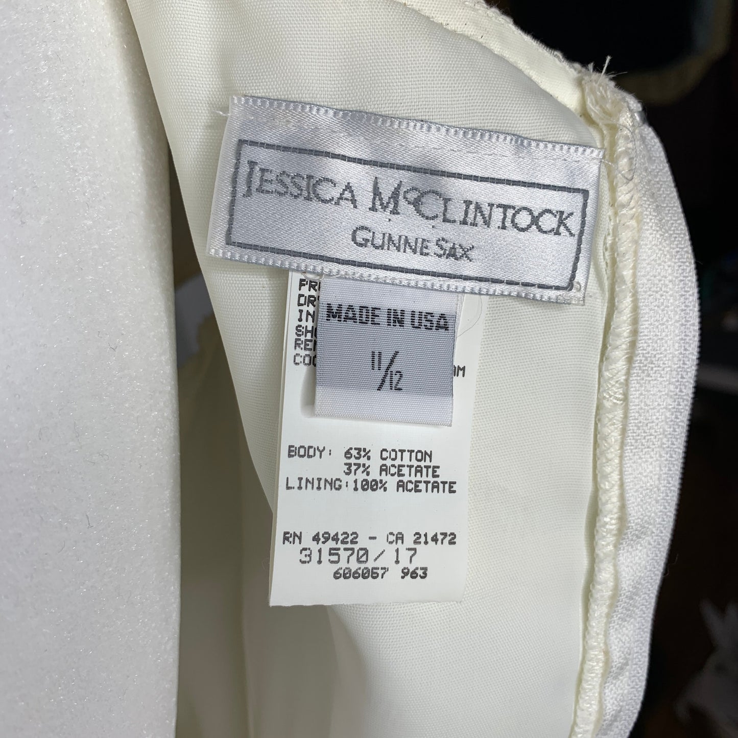 Vintage 90s off white lace trim jacquard fabric full length dress SZ M