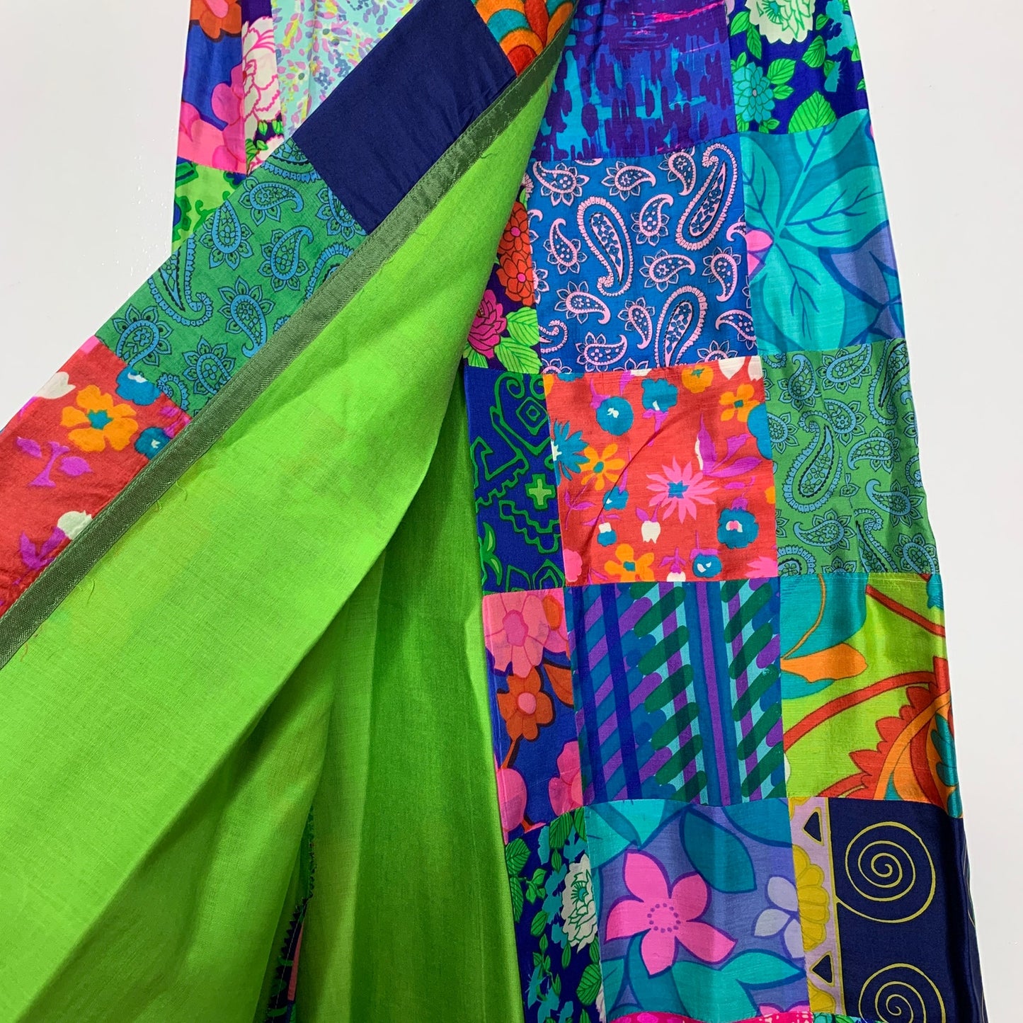 Vintage 60s 70s bohemian silk patchwork wrap style maxi skirt SZ 6