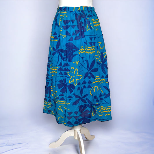 Vintage 80s Liz Claiborne women's tropical blue floral pattern midi skirt SZ S