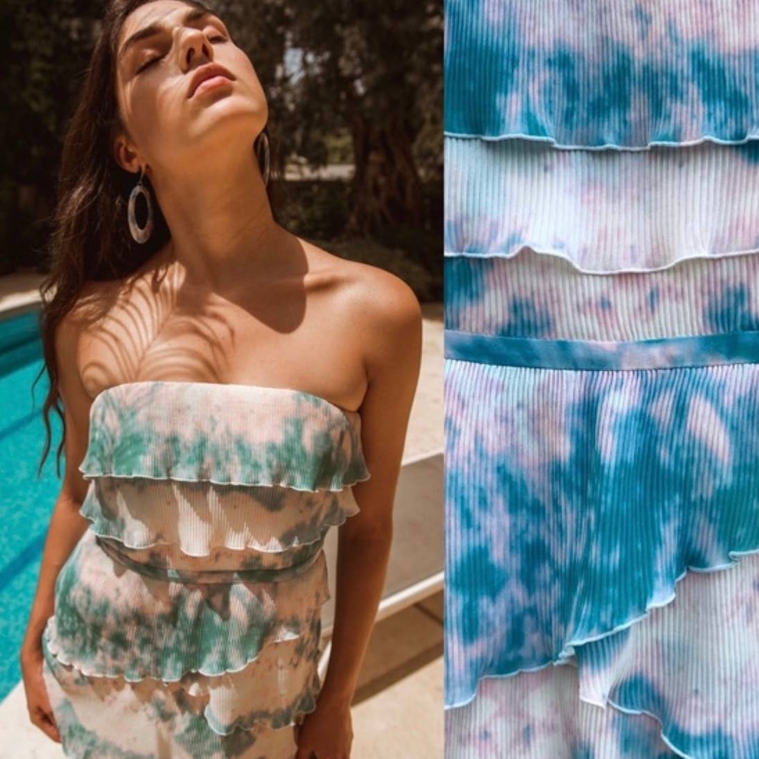 Urban Outfitters Pins & Needles tie dye ruffled strapless dress SZ L