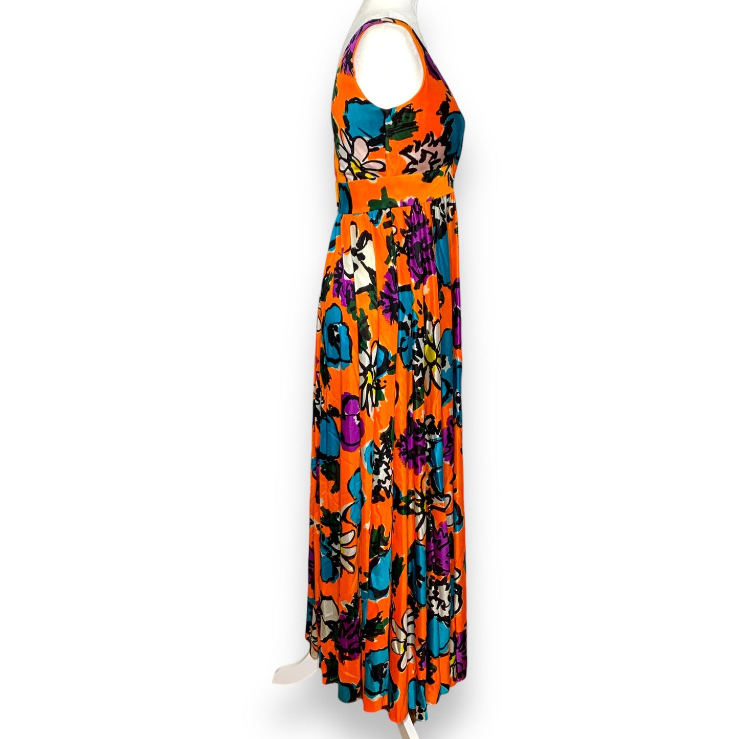 Vintage 60s Fred Perlberg hand screen printed floral maxi dress SZ S