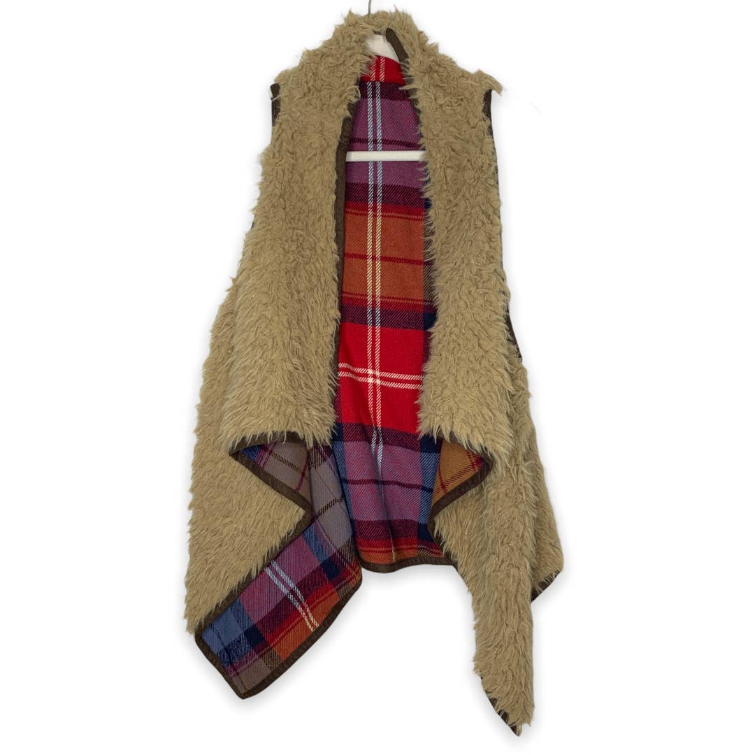 Mossimo plaid flannel lined reversible faux fur vest SZ S/M