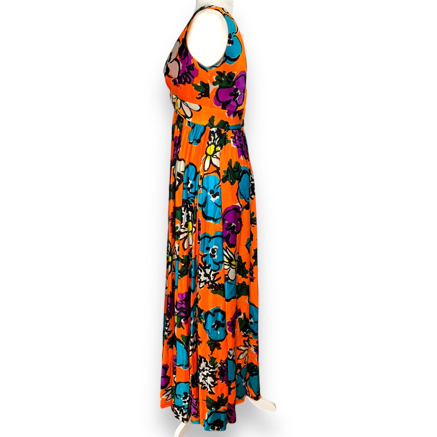 Vintage 60s Fred Perlberg hand screen printed floral maxi dress SZ S