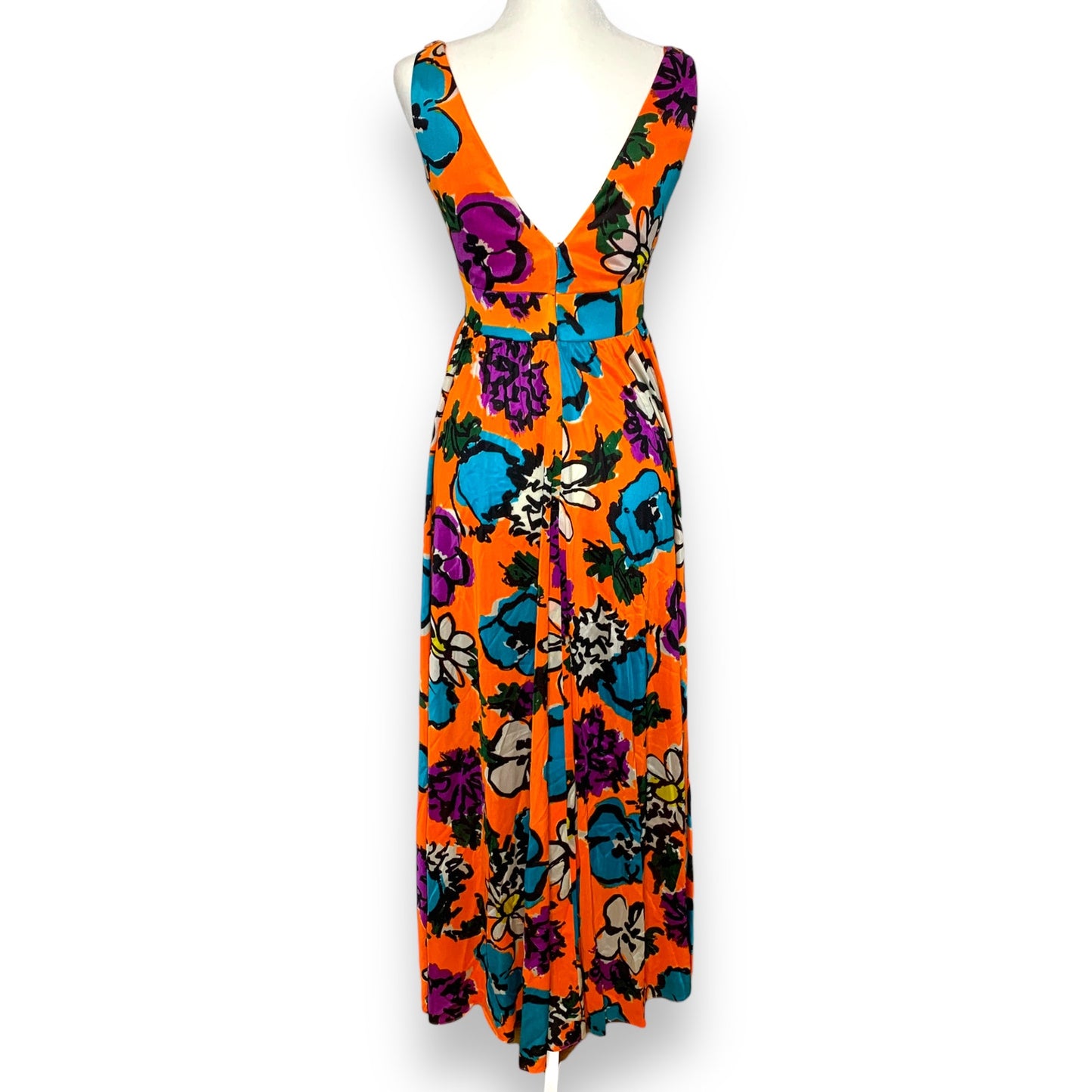 Vintage 60s Fred Perlberg hand screen printed floral maxi dress SZ S
