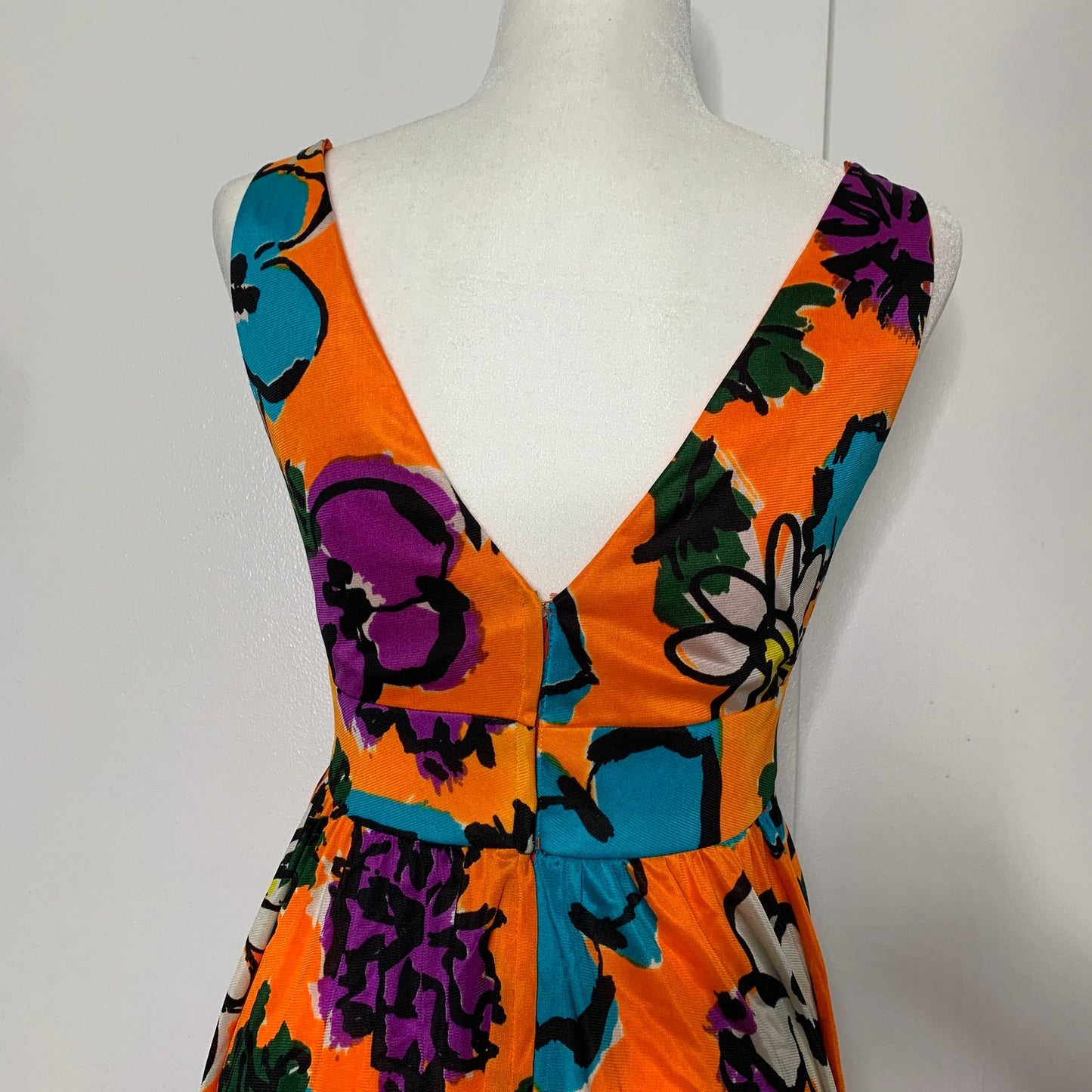 Vintage 60s Fred Perlberg hand screen printed floral maxi dress SZ S