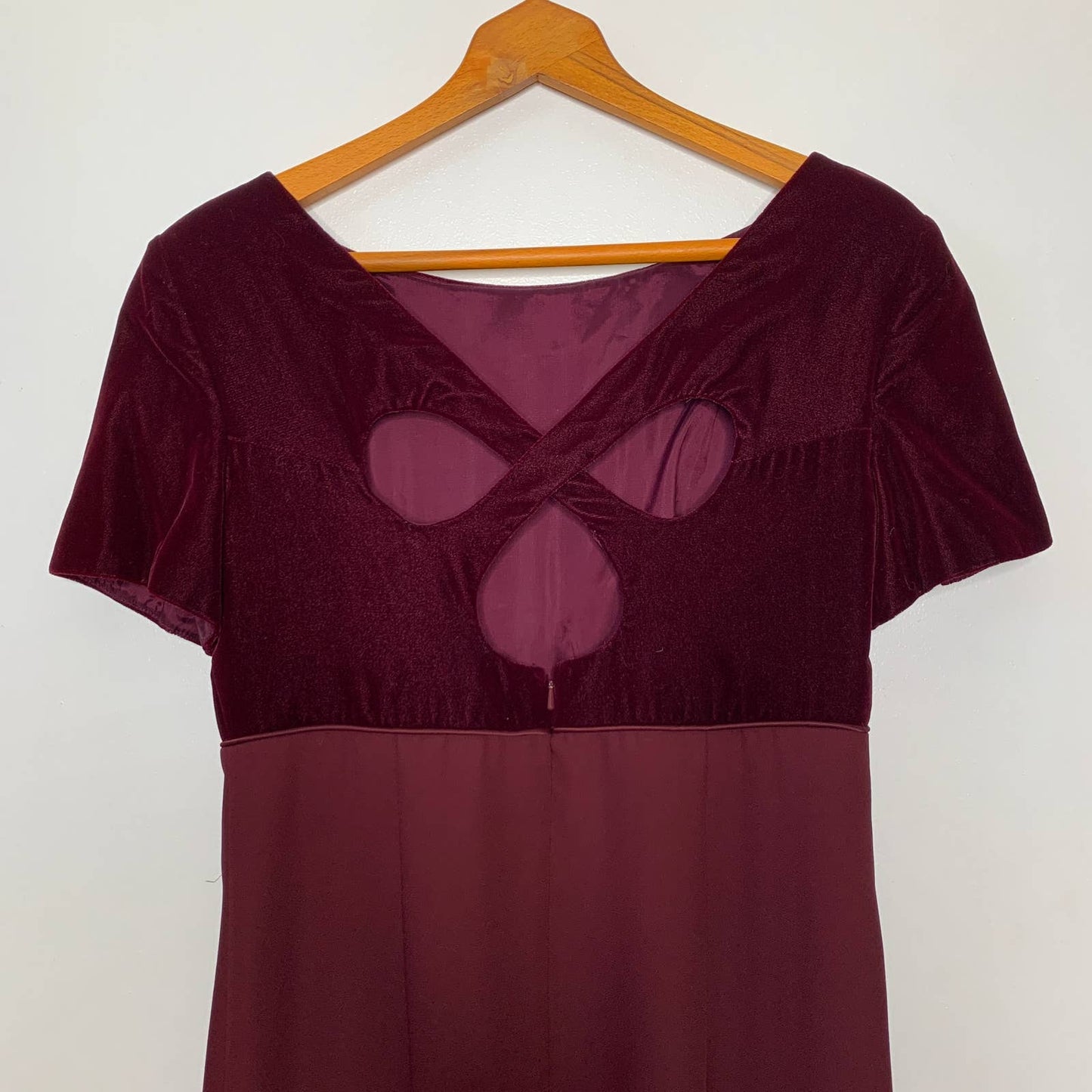 Vintage 90s red velvet full length side slit formal dress SZ M