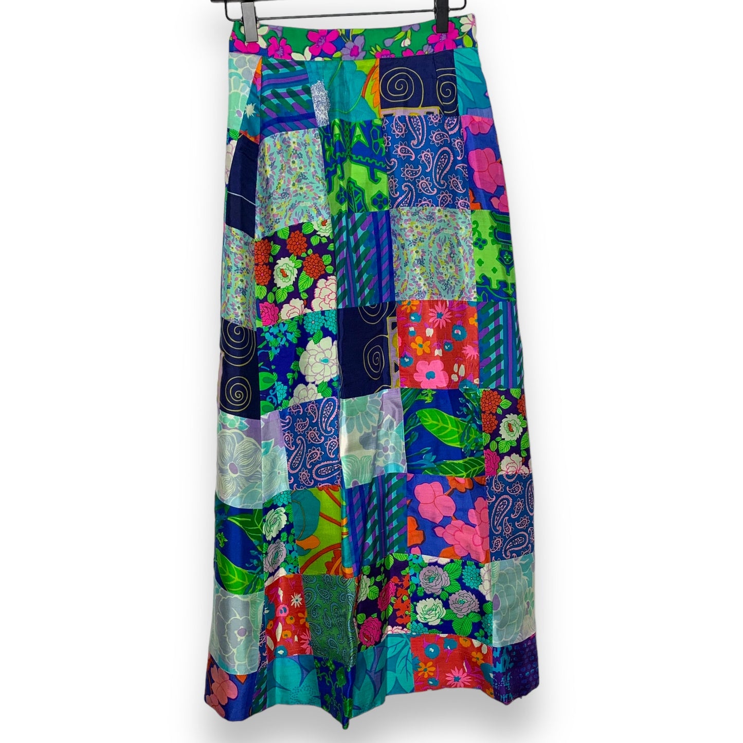 Vintage 60s 70s bohemian silk patchwork wrap style maxi skirt SZ 6