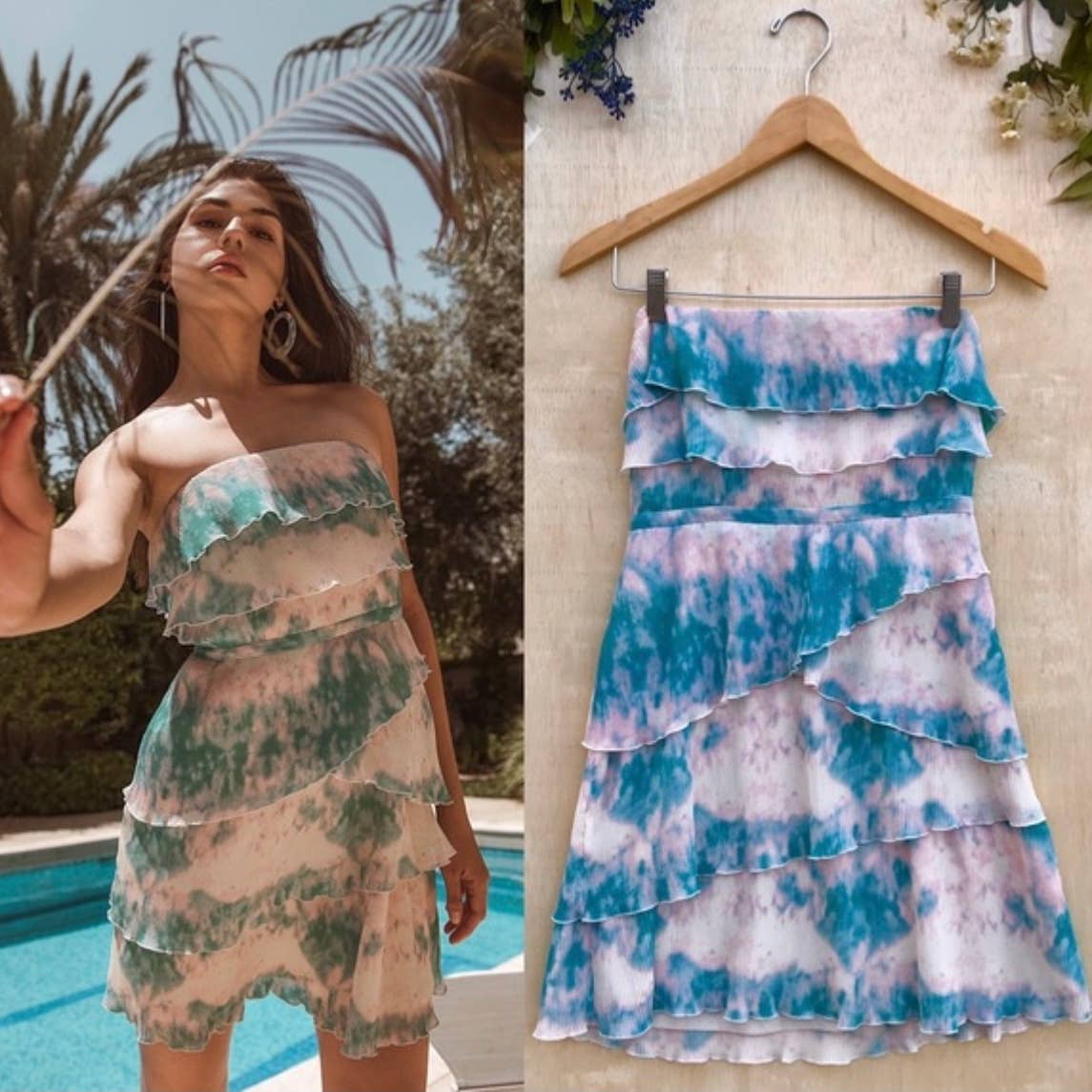 Urban Outfitters Pins & Needles tie dye ruffled strapless dress SZ L