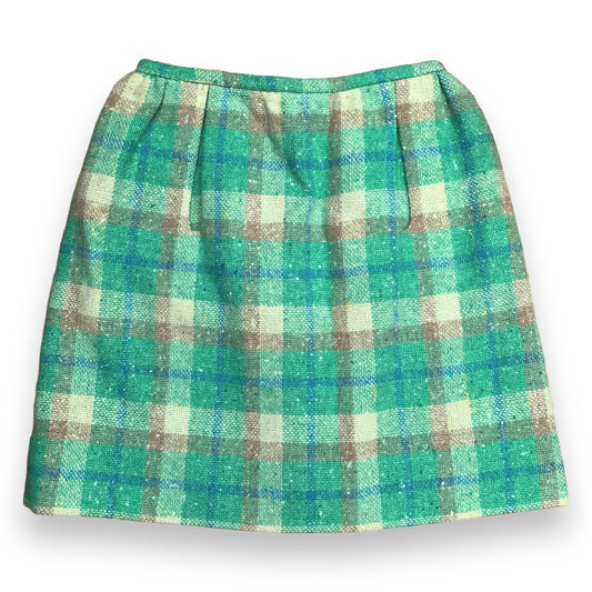 Vintage 60s Villager green wool tweed mini skirt SZ 2