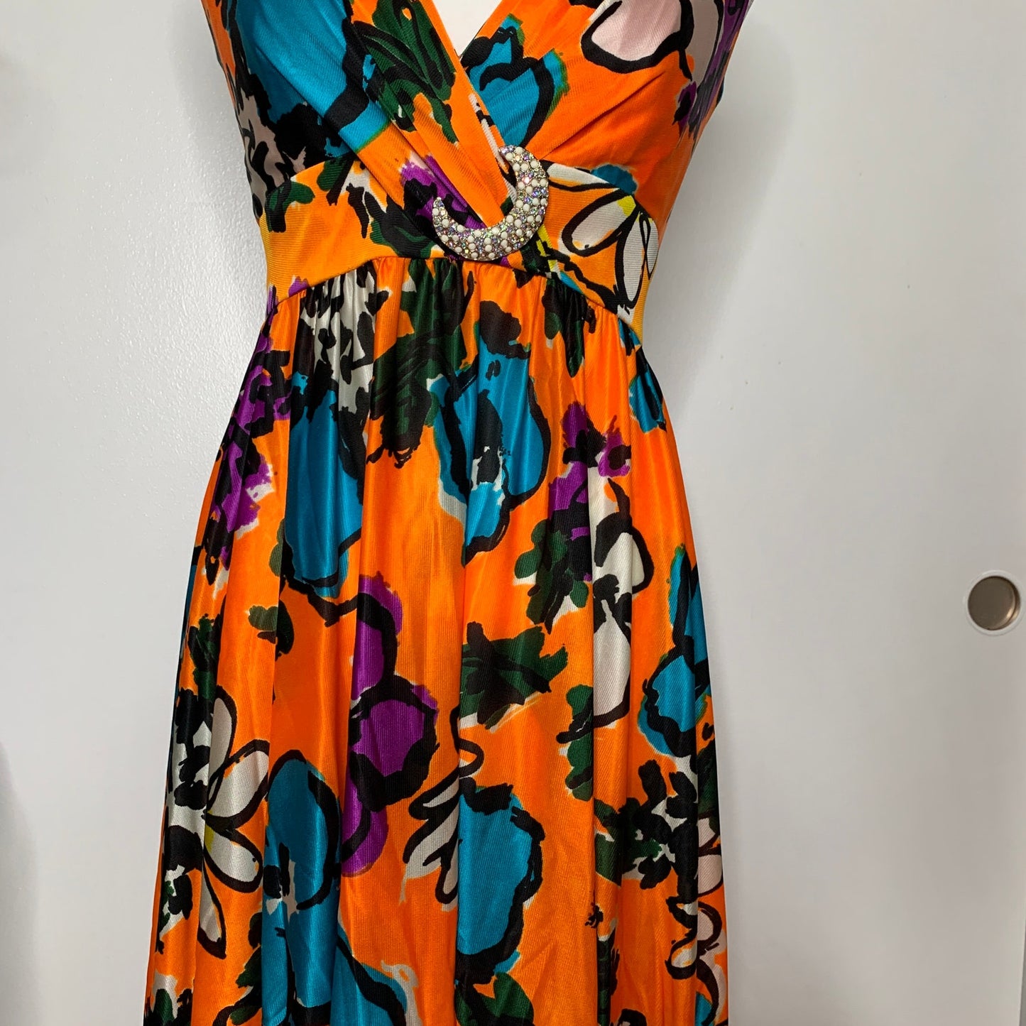 Vintage 60s Fred Perlberg hand screen printed floral maxi dress SZ S