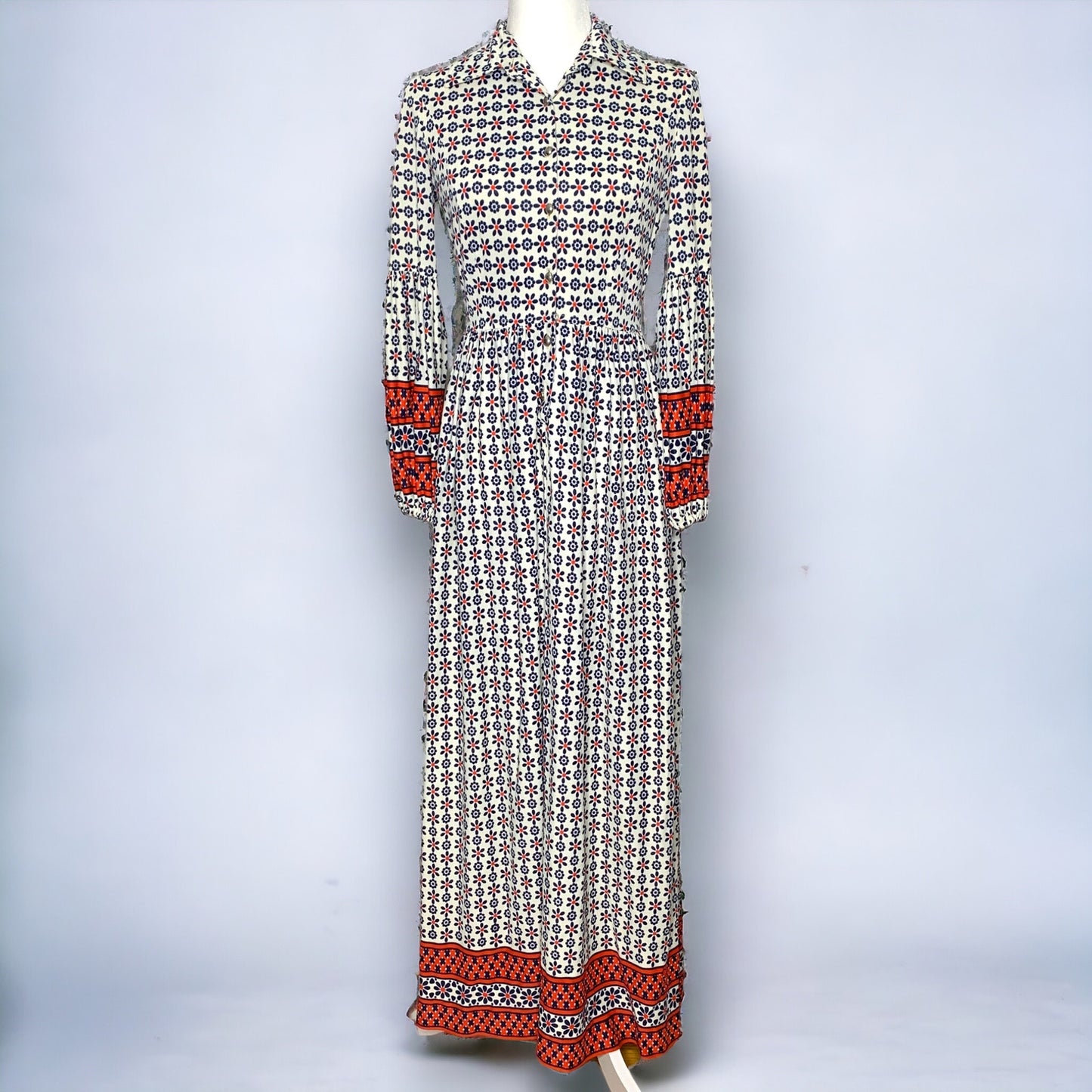 Vintage 70s Questo floral pattern puff sleeve maxi dress SZ S