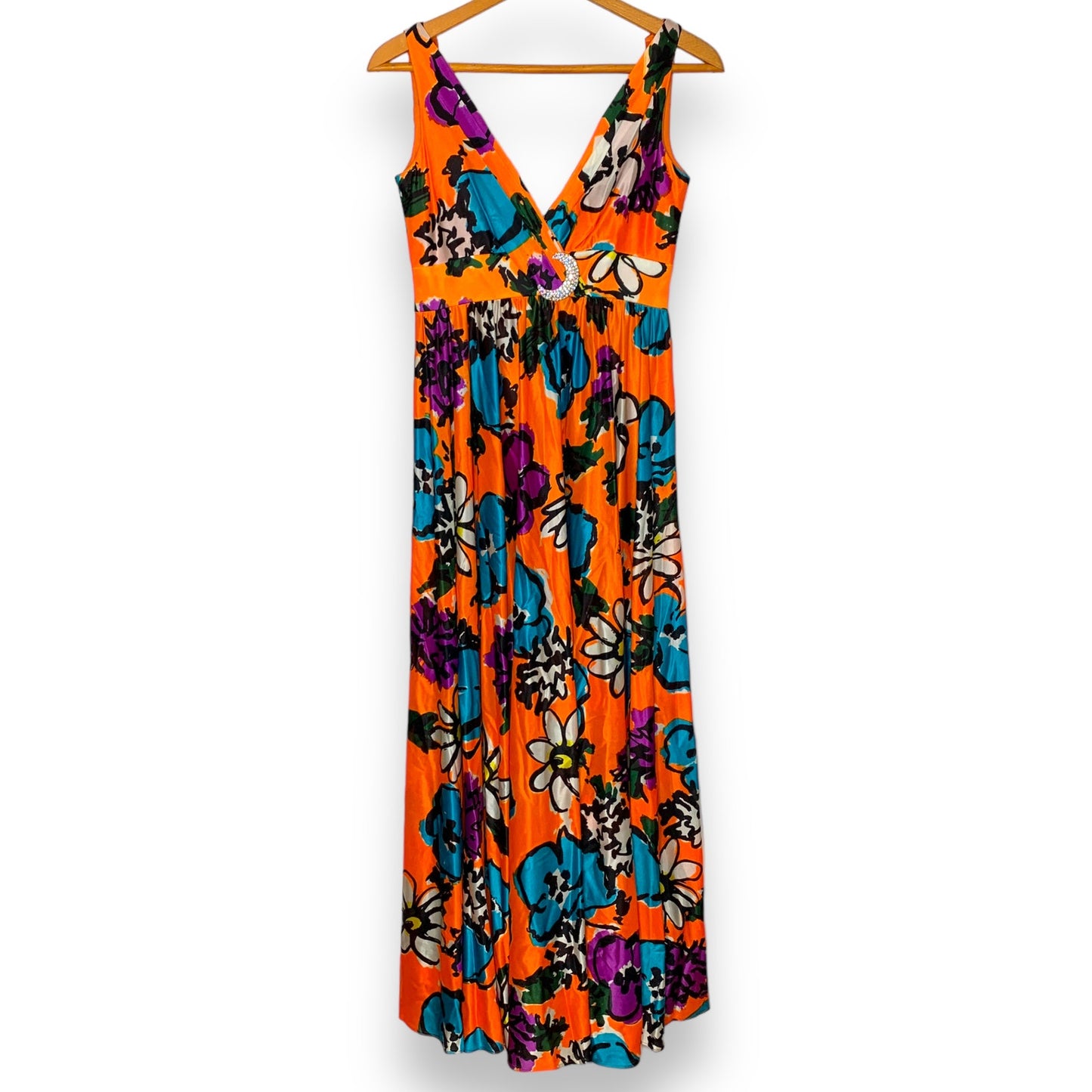 Vintage 60s Fred Perlberg hand screen printed floral maxi dress SZ S