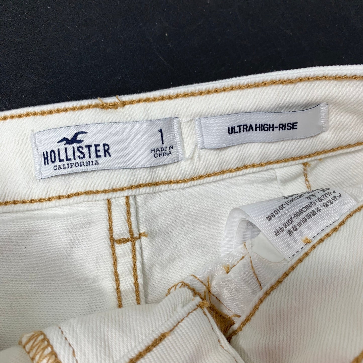 Hollister white denim Ultra High Rise cargo pocket cutoff skirt SZ 1