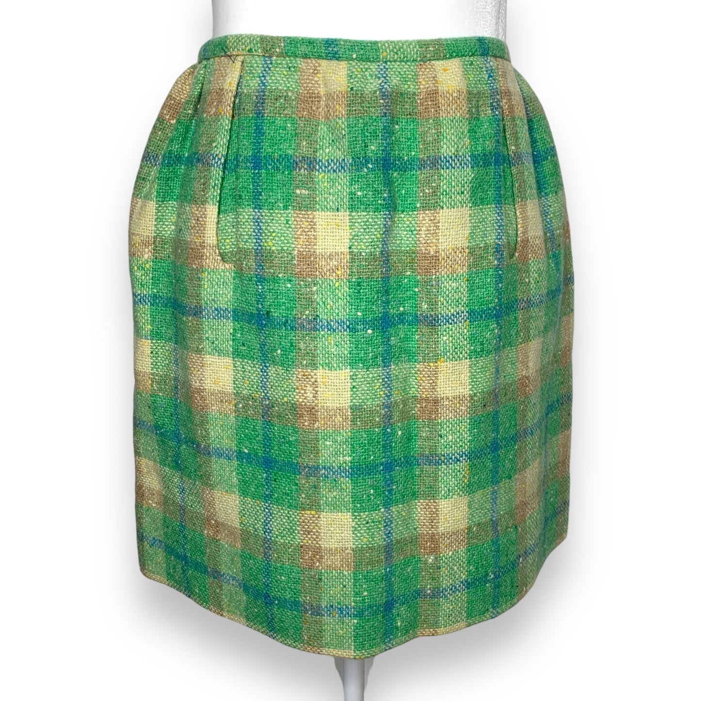 Vintage 60s Villager green wool tweed mini skirt SZ 2