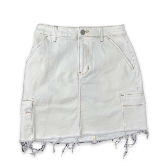 Hollister white denim Ultra High Rise cargo pocket cutoff skirt SZ 1