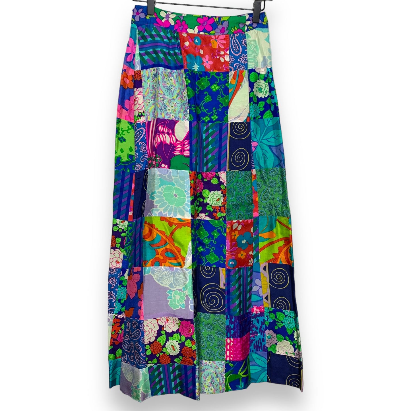 Vintage 60s 70s bohemian silk patchwork wrap style maxi skirt SZ 6