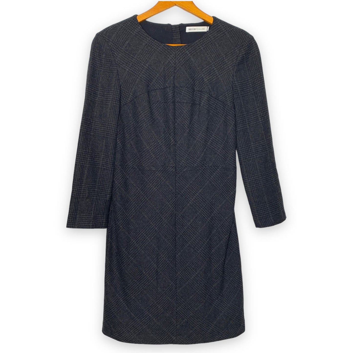 See by Chloe sawtooth plaid wool sheath dress SZ 6