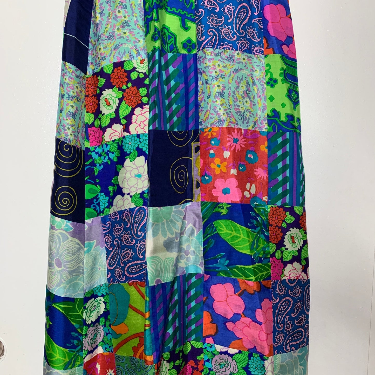 Vintage 60s 70s bohemian silk patchwork wrap style maxi skirt SZ 6