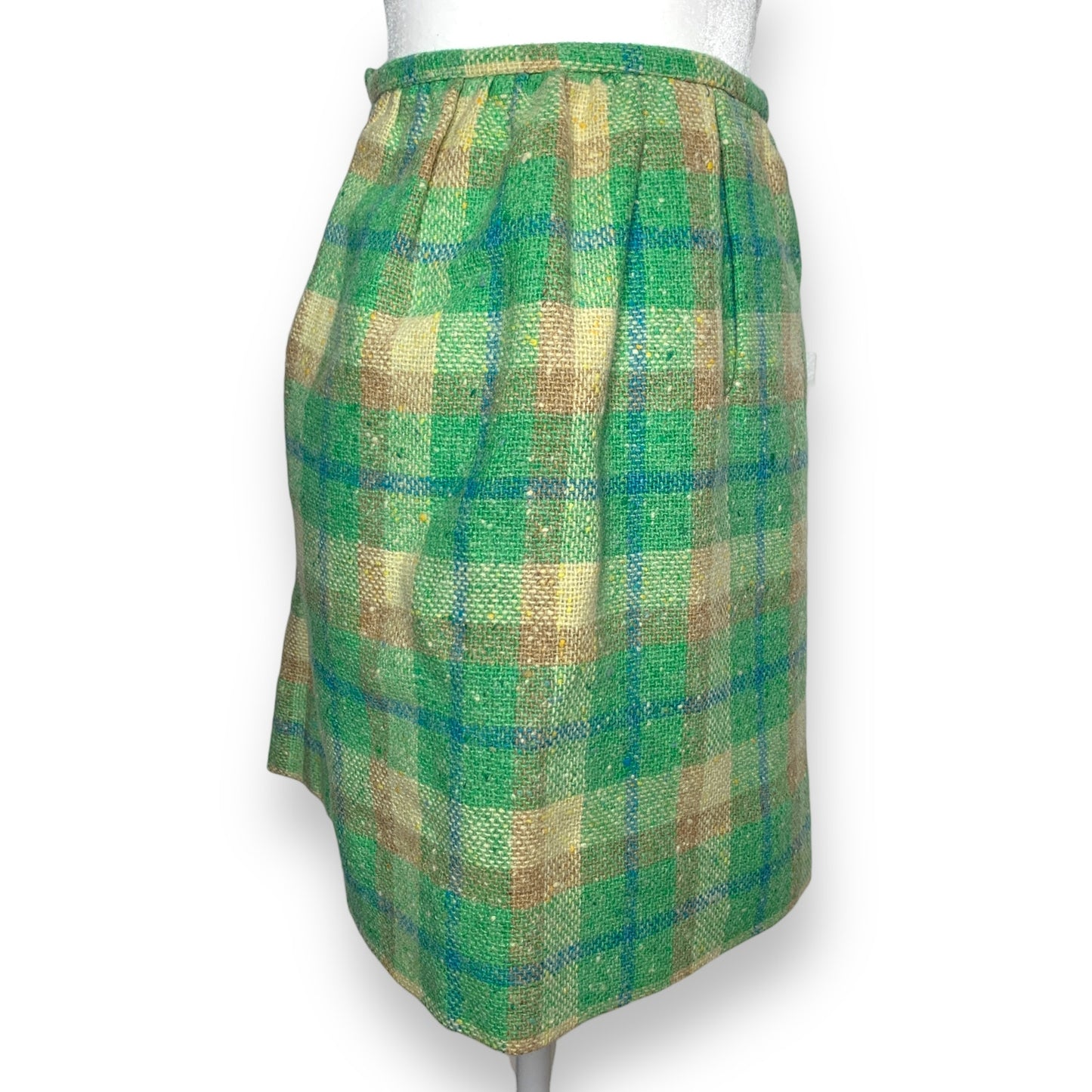 Vintage 60s Villager green wool tweed mini skirt SZ 2