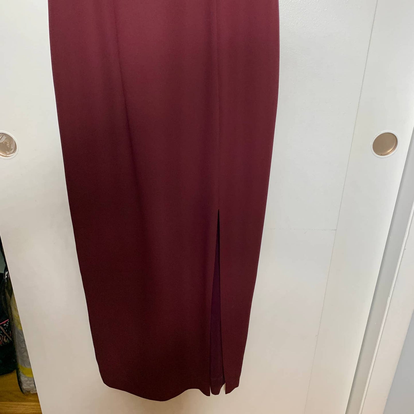 Vintage 90s red velvet full length side slit formal dress SZ M