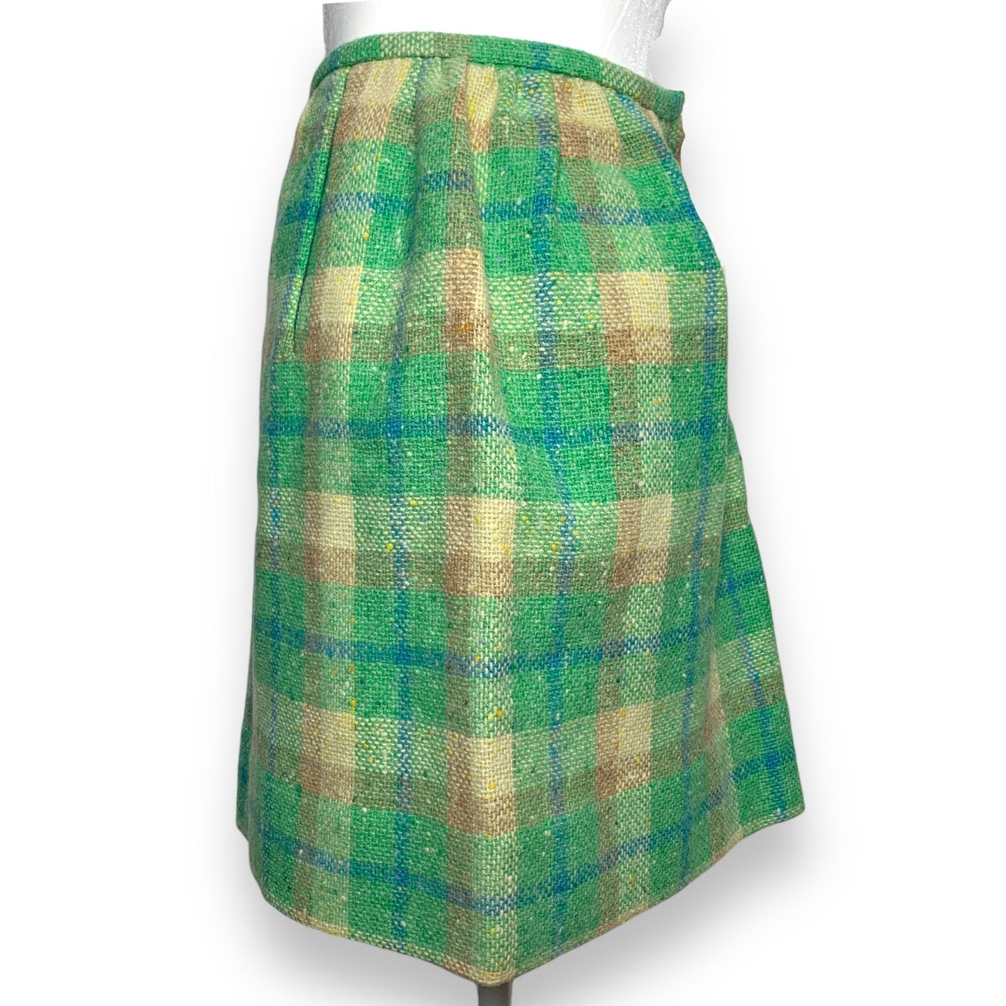 Vintage 60s Villager green wool tweed mini skirt SZ 2
