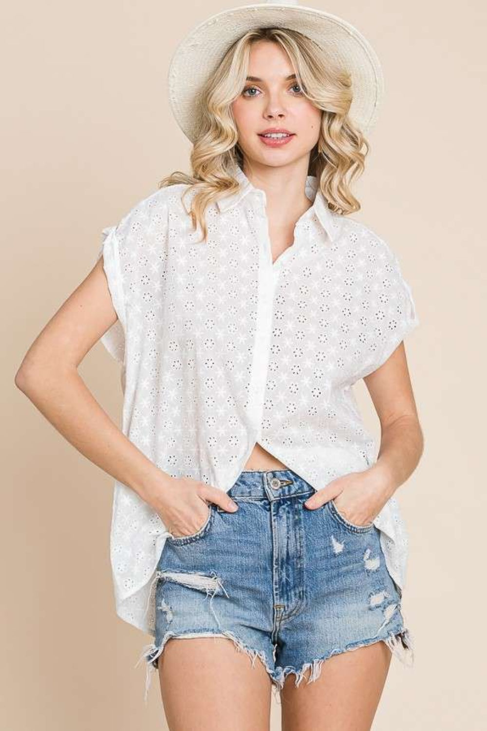 Culture Code Clara Bow Woven Eyelet Top (S-XL)