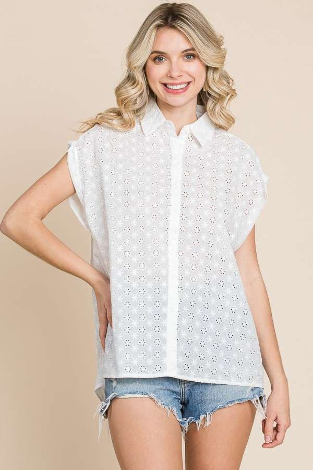 Culture Code Clara Bow Woven Eyelet Top (S-XL)