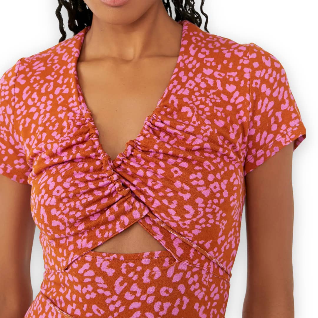 Free People Marsaille leopard print cut out mini dress SZ M