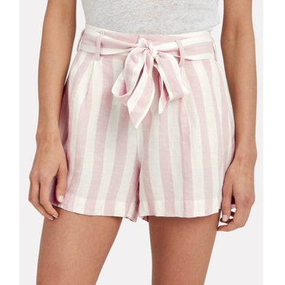 Katy pink striped belted linen blend shorts SZ M