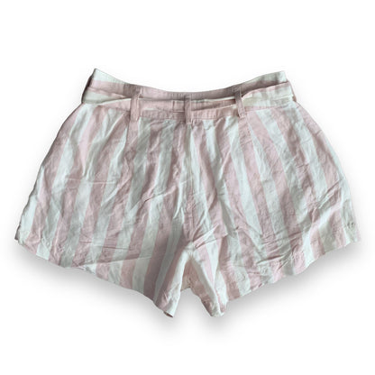 Katy pink striped belted linen blend shorts SZ M