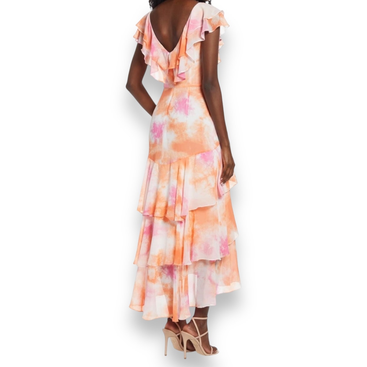 WAYF Chelsea tie dye ruffle trim tiered chiffon maxi dress SZ XL