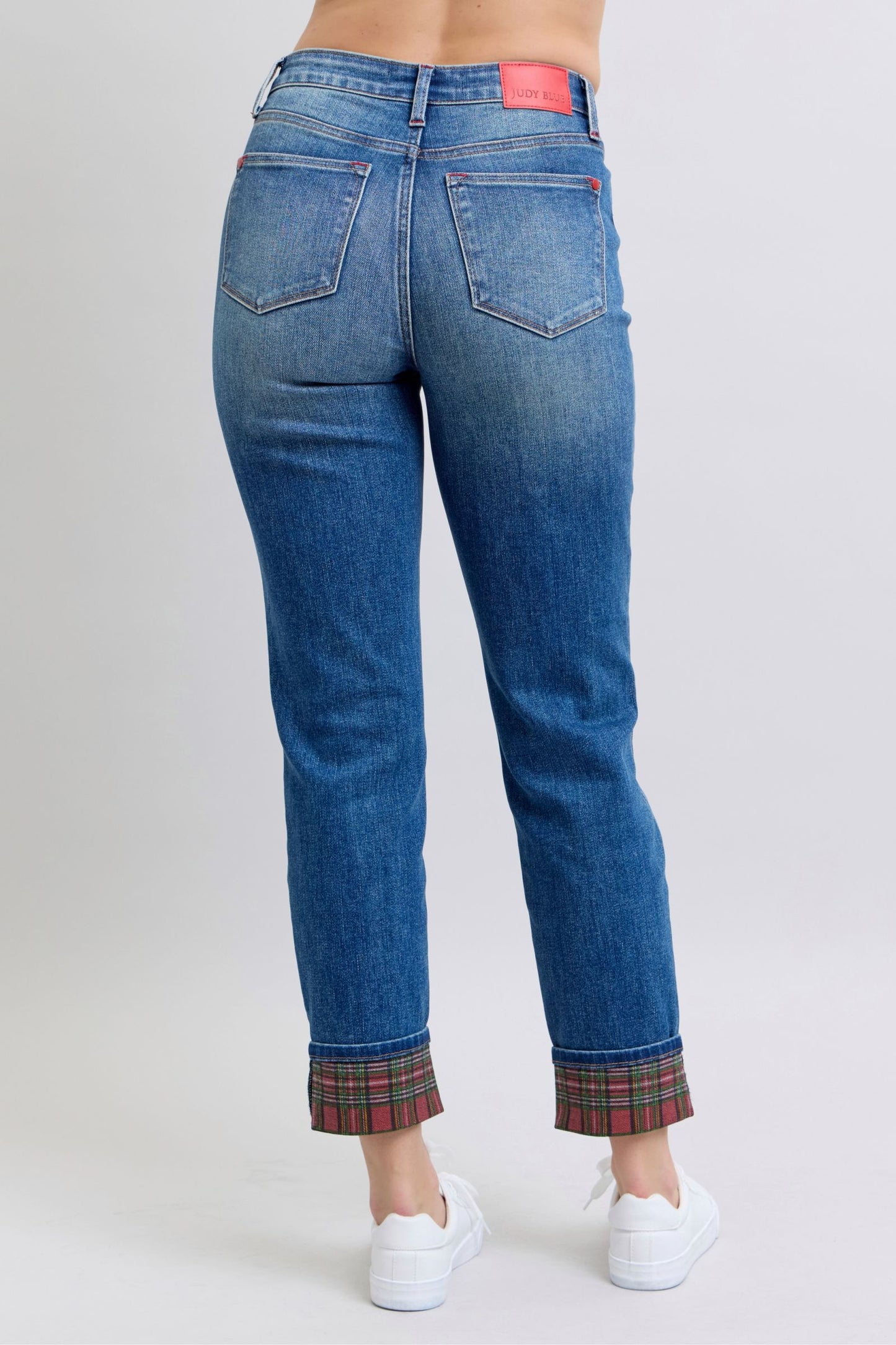 Daydream Believer Plaid Cuffed Straight Leg Jeans (0-24W)