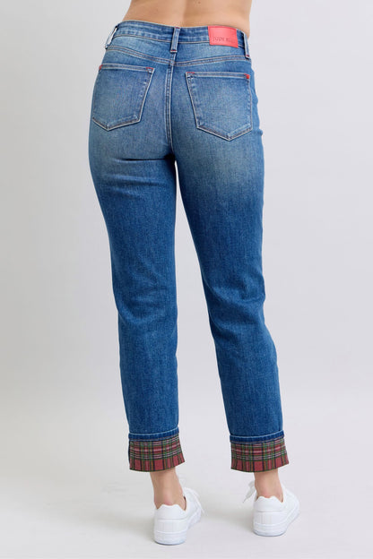 Daydream Believer Plaid Cuffed Straight Leg Jeans (0-24W)