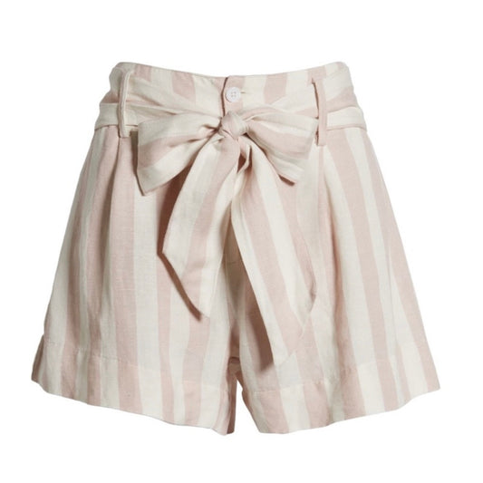 Katy pink striped belted linen blend shorts SZ M