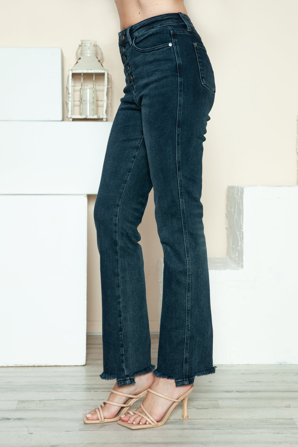 Burning Down Button Fly Straight Leg Jeans (0-24W)